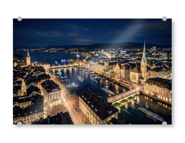 Acrylglasbild "Stadt Zürich bei Nacht" artboxONE - Architektur,Städte / Zürich