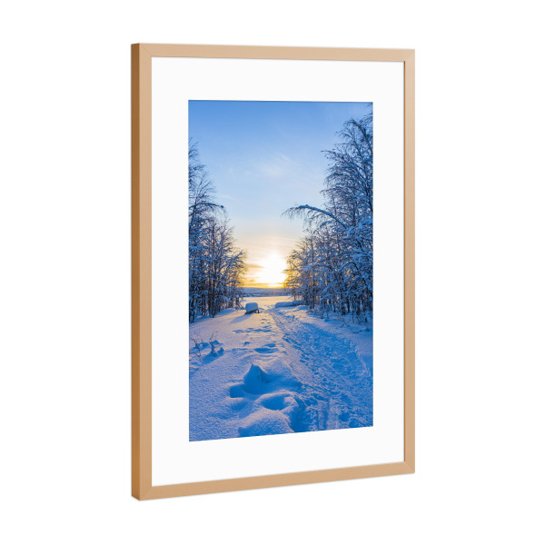 Poster mit Rahmen Kupfer "Winter mit Sonnenuntergang" artboxONE - Natur,Reise,Reise / Länder