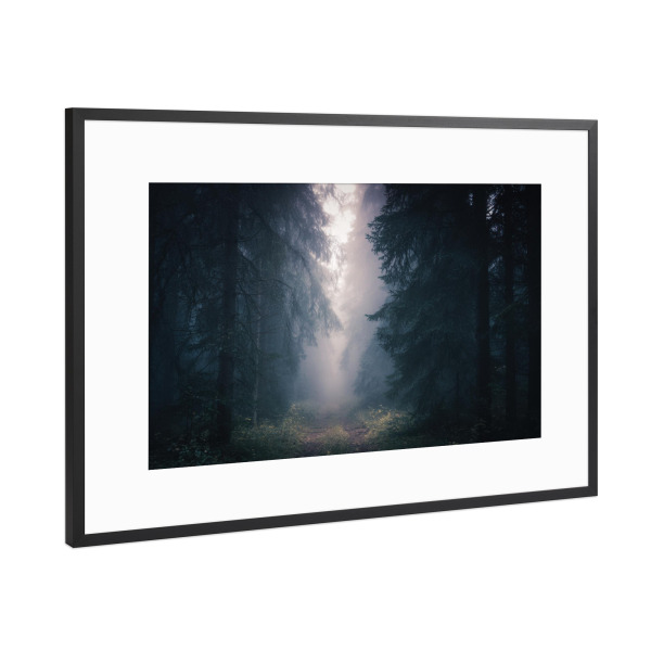 Poster mit Rahmen Schwarz (Metallic) "Mystischer Waldweg" artboxONE - Natur