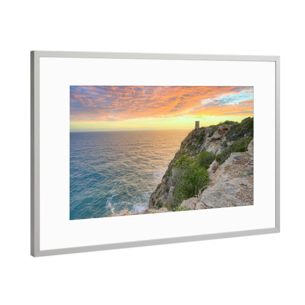 Poster mit Rahmen Silber "Cap Blanc auf Mallorca" artboxONE - Natur,Reise,Reise / Strand und Meer