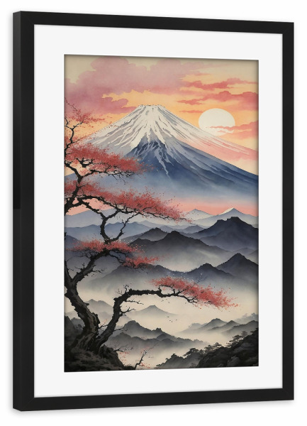Poster mit Rahmen schwarz "Sonnenaufgang auf dem Berg Fuji" artboxONE - Natur,Abstrakt,Städte / Tokio