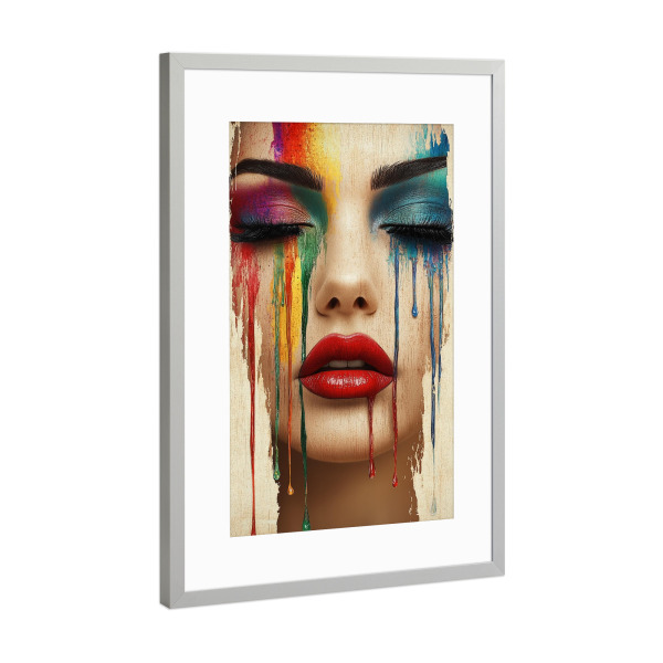 Poster mit Rahmen Silber "Buntes Farbspuren make-up" artboxONE - Abstrakt,Menschen,Fashion