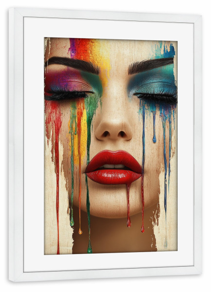 Poster mit Rahmen weiß "Buntes Farbspuren make-up" artboxONE - Abstrakt,Menschen,Fashion