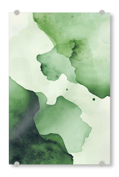 Acrylglasbild "Gegenüber" artboxONE - Abstrakt - Fluß,Fließen,Bewegung,Grün,Wasser,Aquarell,Wellen,Flecken,Ruhe,Sanft,Natur,Weich,Tinte,Transparent