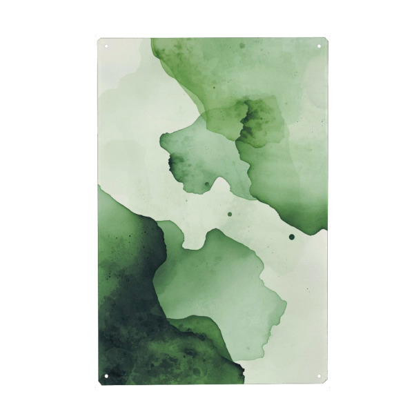 Holzbild "Gegenüber" artboxONE - Abstrakt - Fluß,Fließen,Bewegung,Grün,Wasser,Aquarell,Wellen,Flecken,Ruhe,Sanft,Natur,Weich,Tinte,Transparent