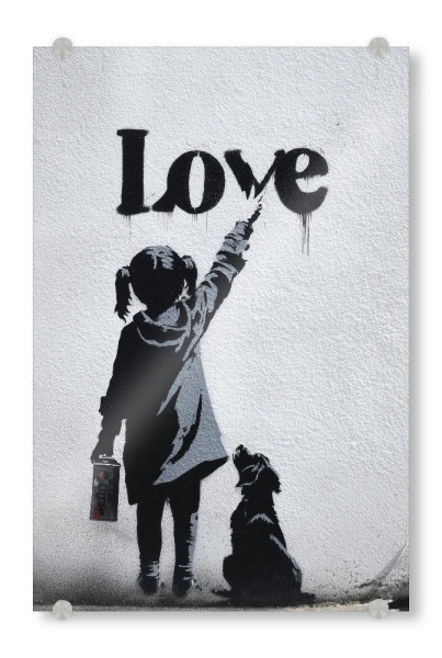 Acrylglasbild "Graffiti Mädchen Love" artboxONE - Schwarzweiß - Street-art,Graffiti,Mädchen,Hund,Liebe,Urban,Kunst,Modern,Schwarz-weiß