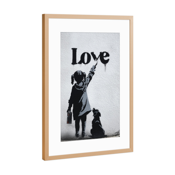 Poster mit Rahmen Kupfer "Graffiti Mädchen Love" artboxONE - Schwarzweiß - Street-art,Graffiti,Mädchen,Hund,Liebe,Urban,Kunst,Modern,Schwarz-weiß