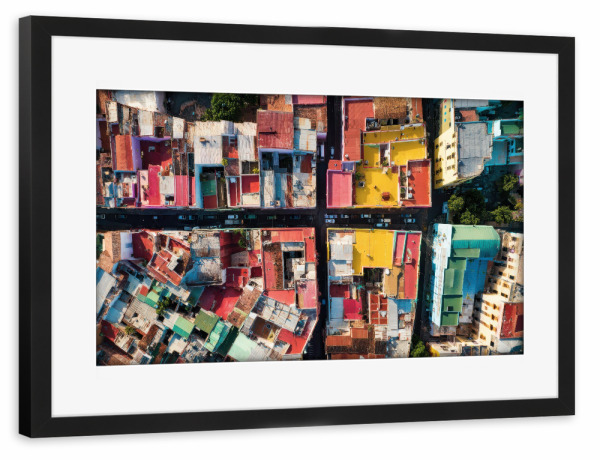 Poster mit Rahmen schwarz "Bunte Dächer von oben" artboxONE - Städte,Architektur
