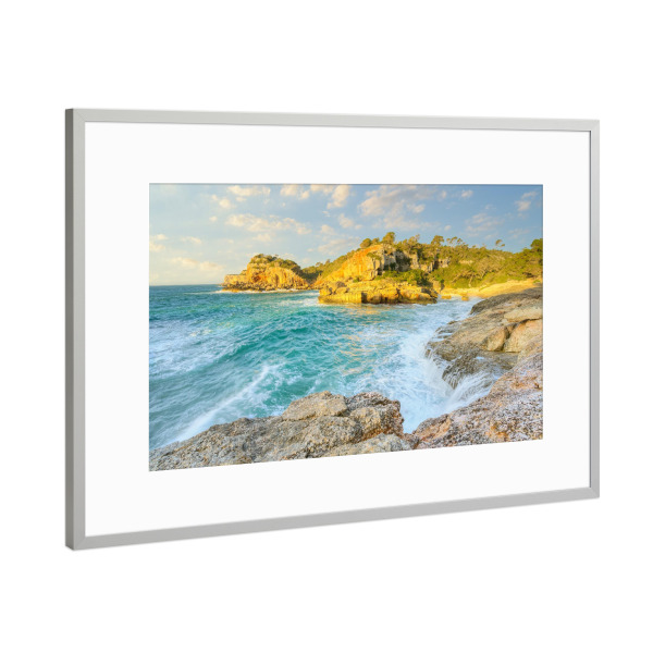 Poster mit Rahmen Silber "Cala s'Almunia auf Mallorca" artboxONE - Natur,Reise,Reise / Strand und Meer