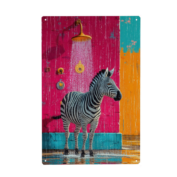 Holzbild "Zebra duscht" artboxONE - Tiere,Lustig - Zebra,Tier,Bad,Dusche,Illustration