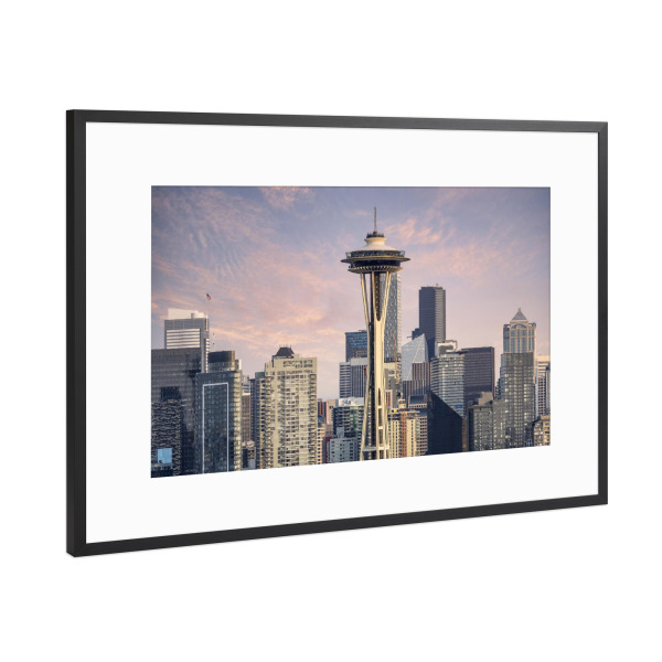Poster mit Rahmen Schwarz (Metallic) "Sonnenuntergang über Seattle" artboxONE - Reise,Architektur,Städte / Weitere