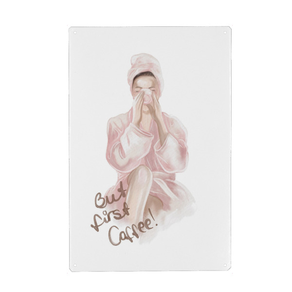 Holzbild "Aber zuerst Kaffee, Frauen in Pink" artboxONE - Essen & Trinken,Fashion