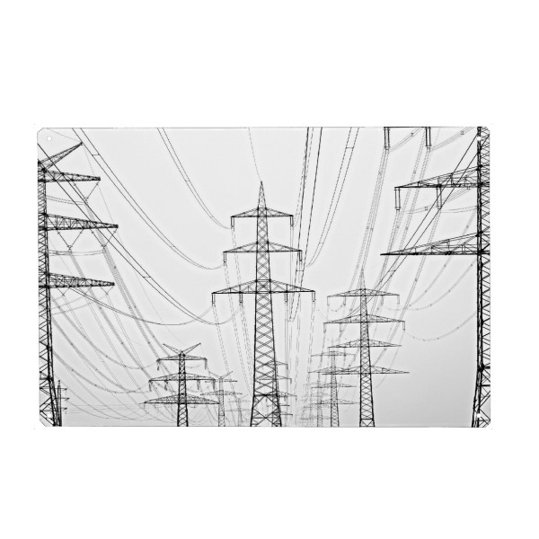 Metall Poster "Hochspannung" artboxONE - Schwarzweiß,Architektur - Strom,Versorgung,Infrastruktur,Hochspannung,Schwarz weiß,Horizont - Blechschild
