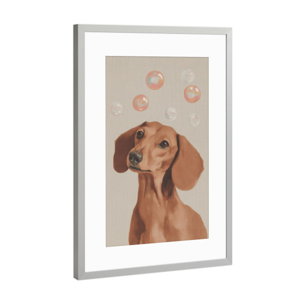 Poster mit Rahmen Silber "Dackel Träume mit Seifenblasen" artboxONE - Tiere,Lustig