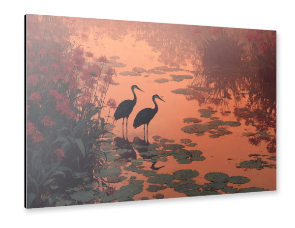 Alu-Dibond "Reiher im Sonnenuntergang" 75x50 cm artboxONE