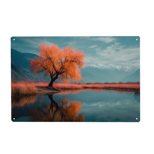 Metall Poster "Surrealer Baum am Bergsee" artboxONE - Natur