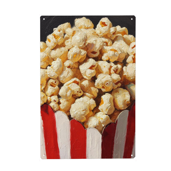 Holzbild "Popcorn in getreifter Schale" artboxONE - Essen & Trinken,Abstrakt - Kino,Popcorn,Mais,Snack,Movie snack,Zirkus,Gestreift,Süßes
