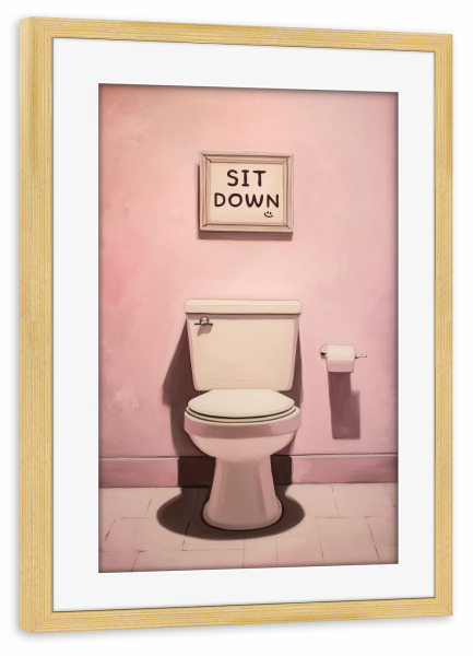 Poster mit Rahmen kiefer "Vergnügen im Sitzen" artboxONE - Typografie,Abstrakt,Lustig
