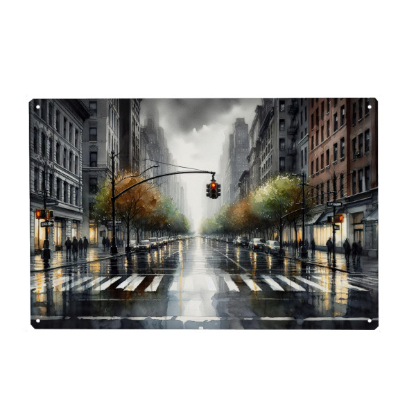 Holzbild "Rainy City Street at Dusk" artboxONE - Reise,Abstrakt