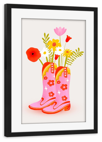 Poster mit Rahmen schwarz "Baroo Bloom - Cowboy Boots" artboxONE - Floral,Fashion,Festivals