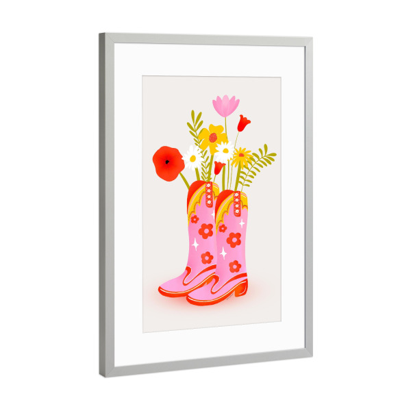 Poster mit Rahmen Silber "Baroo Bloom - Cowboy Boots" artboxONE - Floral,Fashion,Festivals