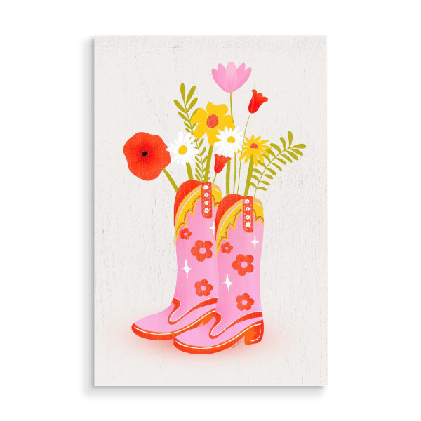 Holzbild "Baroo Bloom - Cowboy Boots" artboxONE - Floral,Fashion,Festivals