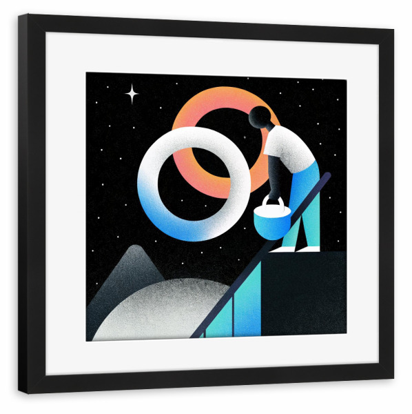 Poster mit Rahmen schwarz "Painting" artboxONE - Abstrakt,Menschen,Fiktion - Moon,Colour,Berg,Zukunft,Mensch,Idee,Kreise