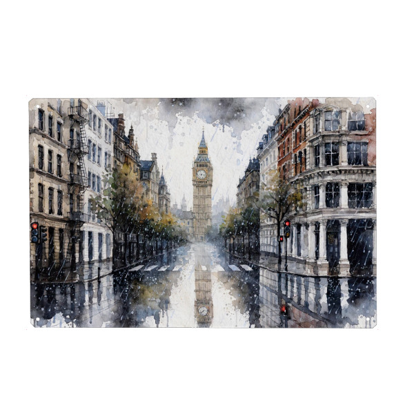Metall Poster "Big Ben im Regen" artboxONE - Städte / London,Abstrakt - Big ben,London,Regen,Straße,Reflexion,Architektur,Stadtbild,Gebäude