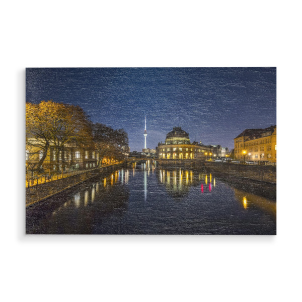 Holzbild "Nächtliche Spree mit Fernsehturm" artboxONE - Städte / Berlin,Reise,Architektur