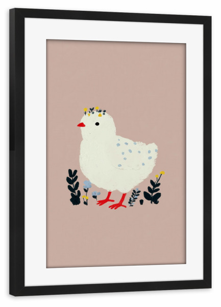 Poster mit Rahmen schwarz "Flower Chick" artboxONE - Für Kinder,Tiere - Küken,Tier,Bauernhof,Ostern,Floral,Blumen,Huhn