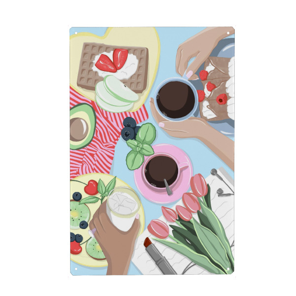 Holzbild "Mädchen-Esstisch" artboxONE - Essen & Trinken,Essen & Trinken / Obst & Gemüse