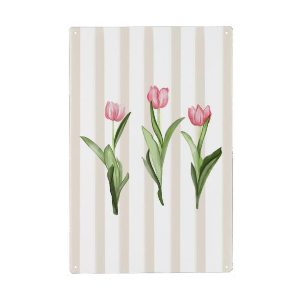 Holzbild "Tulpen-Trio" artboxONE - Floral - Blumen,Tulpen,Tulpen,Botanische illustration,Aquarellillustration,Streifen
