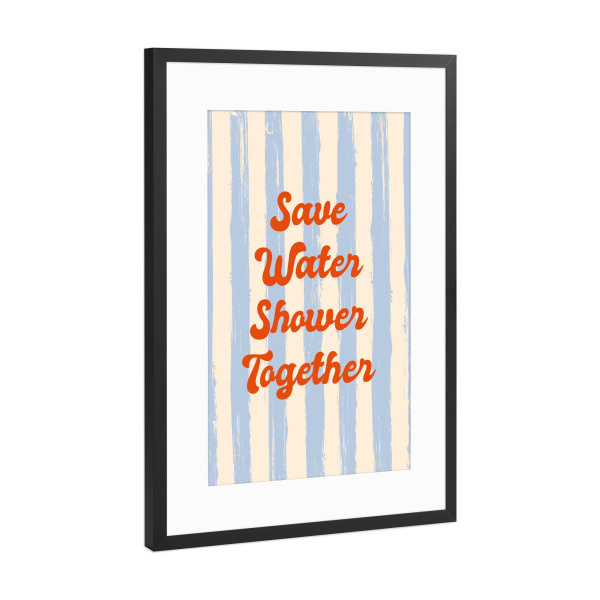 Poster mit Rahmen Schwarz (Metallic) "Shower Together Blue Red" artboxONE - Typografie