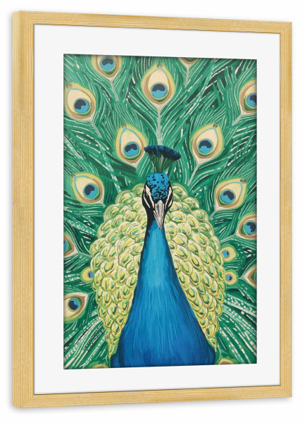 Poster mit Rahmen kiefer "Pfau schlägt Rad" artboxONE - Tiere