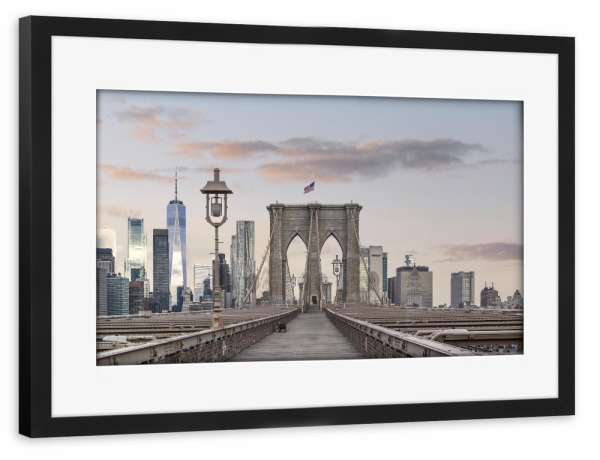 Poster mit Rahmen schwarz "Brooklyn Bridge Sonnenaufgang" artboxONE - Städte / New York,Reise,Architektur