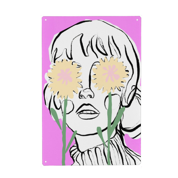 Metall Poster "Daisy Dream" artboxONE - Floral,Menschen,Für Mama - Oneline,Blume,Linien,Floral,Menschen,Portrait,Frauen,Frau,Kunst,Illustration