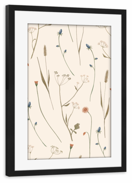 Poster mit Rahmen schwarz "Kleiner Wintergarten" artboxONE - Natur,Floral - Wildblumen,Gräser,Handbemalt,Botanisch,Blumen,Landschaft,Feld,Cottagecore