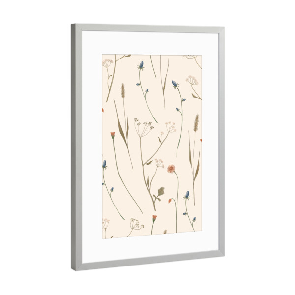 Poster mit Rahmen Silber "Kleiner Wintergarten" artboxONE - Natur,Floral - Wildblumen,Gräser,Handbemalt,Botanisch,Blumen,Landschaft,Feld,Cottagecore