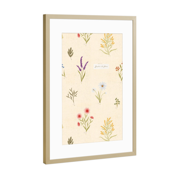 Poster mit Rahmen Gold "Wildblumen-Sammlung" artboxONE - Natur,Floral - Handbemalt,Wildblumen,Rustikal,Leinwand,Cottagecore,Bauernhaus,Blumen