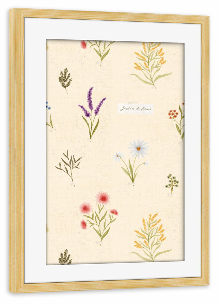Poster mit Rahmen kiefer "Wildblumen-Sammlung" artboxONE - Natur,Floral - Handbemalt,Wildblumen,Rustikal,Leinwand,Cottagecore,Bauernhaus,Blumen