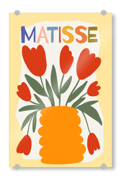 Acrylglasbild "Matisse (Tulips)" artboxONE - Floral,Für Mama - Matisse,Tulpe,Blumen,Vase,Text,Illustration