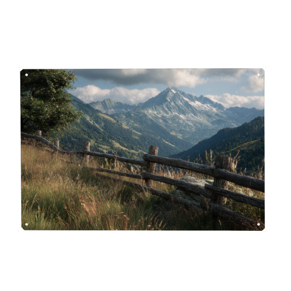 Holzbild "Alter Holzzaun Berge" artboxONE - Natur,Reise