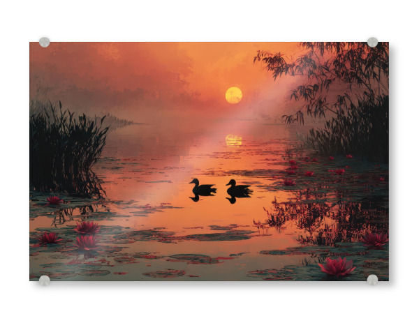 Acrylglasbild "Sonnenuntergang mit Enten" artboxONE - Natur,Tiere