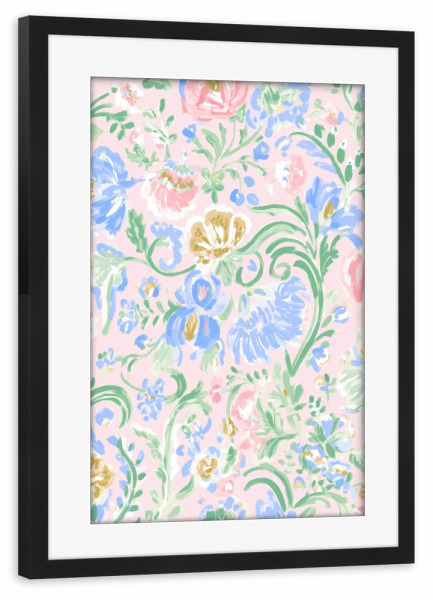 Poster mit Rahmen schwarz "Romantic Flower Pattern (01)" artboxONE - Floral,Für Kinder,Für Mama