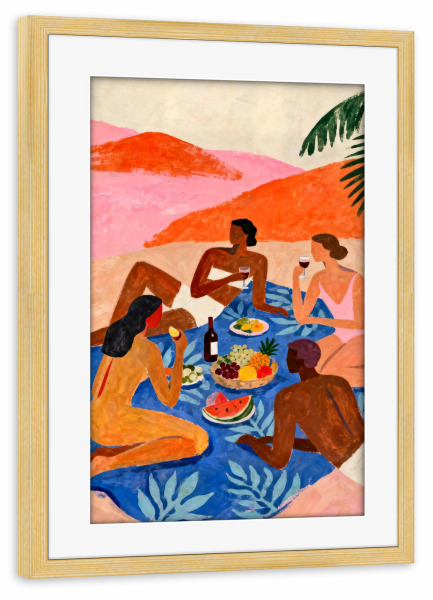 Poster mit Rahmen kiefer "The Picnic" artboxONE - Floral,Menschen,Essen & Trinken / Alkohol