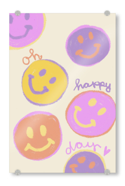 Acrylglasbild "Oh Happy Day (Smileys)" artboxONE - Für Kinder - Smiley,Happy,Day,Kinderzimmer,Pastell,Pastellfarben,Lustig,Lachen,Positiv