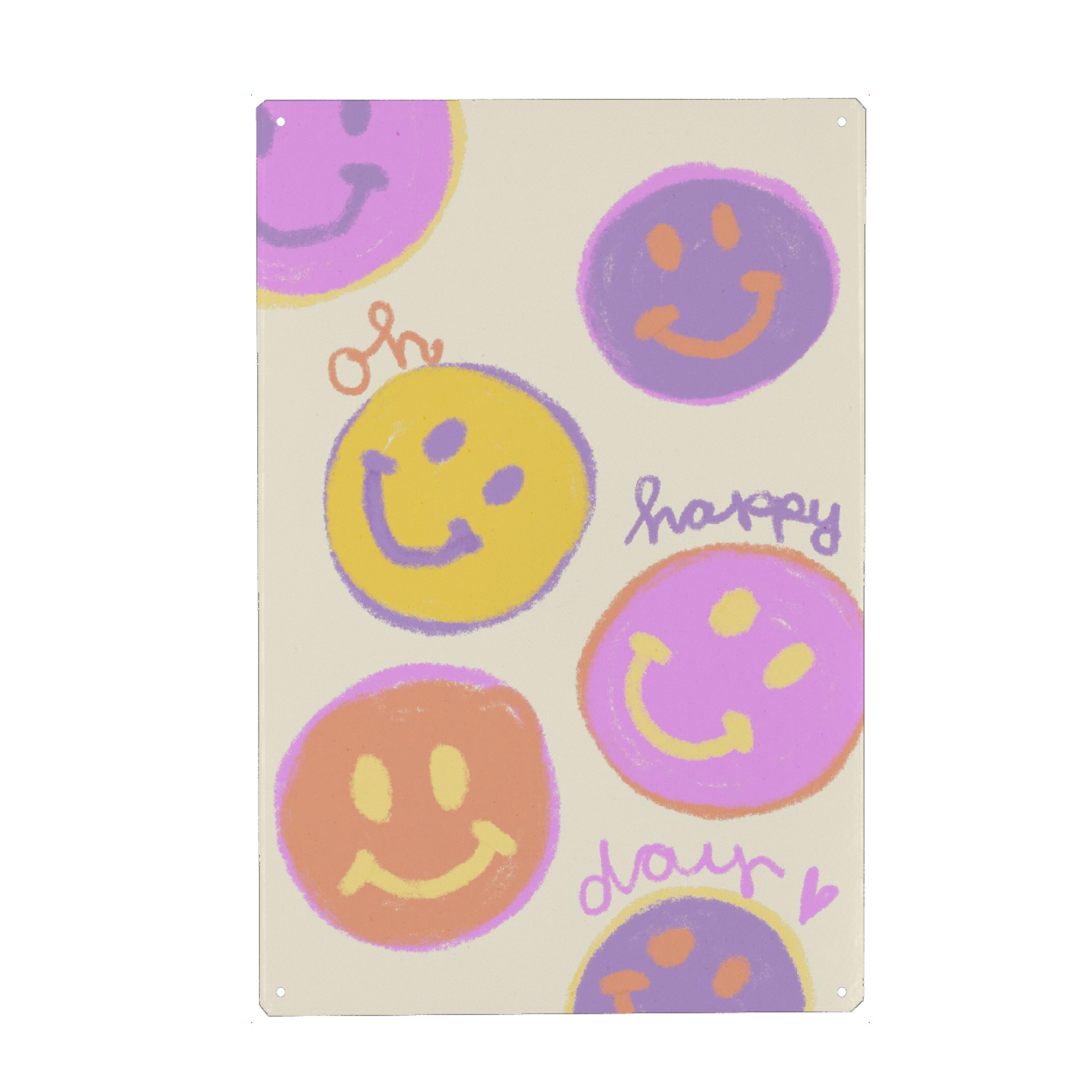 Metall Poster "Oh Happy Day (Smileys)" artboxONE - Für Kinder - Smiley,Happy,Day,Kinderzimmer,Pastell,Pastellfarben,Lustig,Lachen,Positiv