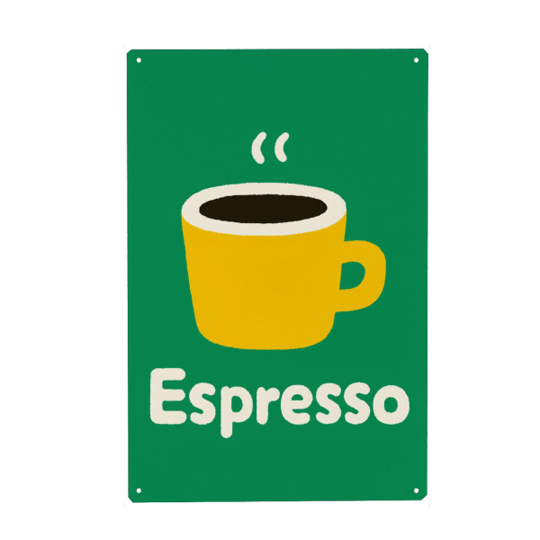 Metall Poster "Gelbe Stunde mit Espresso" artboxONE - Typografie,Essen & Trinken