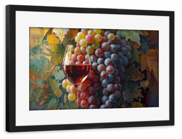 Poster mit Rahmen schwarz "Glas Rotwein mit Trauben" artboxONE - Essen & Trinken,Essen & Trinken / Alkohol,Essen & Trinken / Obst & Gemüse