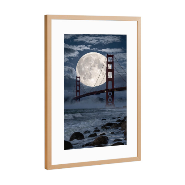 Poster mit Rahmen Kupfer "Golden Gate Bridge bei Vollmond" artboxONE - Reise